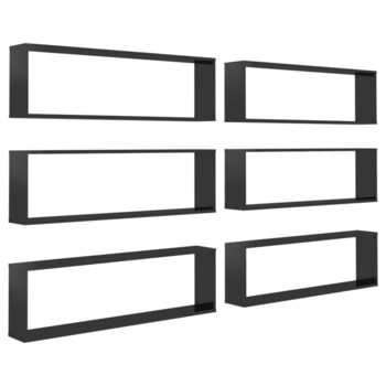 Set rafturi de perete cub 6 buc negru extralucios 100x15x30 cm PAL 807102 Set rafturi de perete cub 6 buc negru extralucios 100x15x30 cm PAL 807102