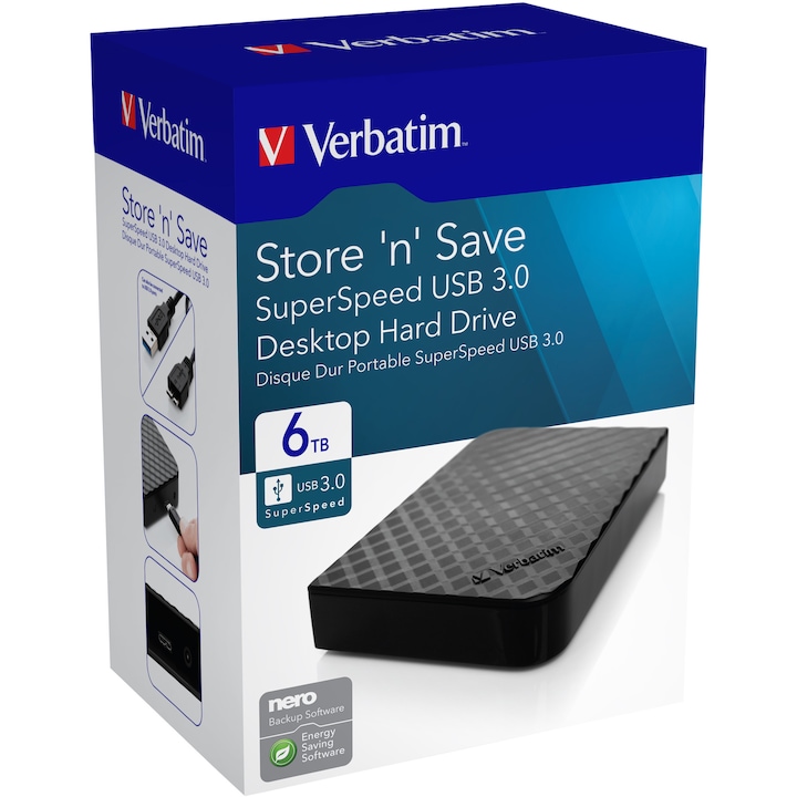 HDD extern Verbatim Store 'n' Save 6TB, 3.5", USB 3.0, Negru