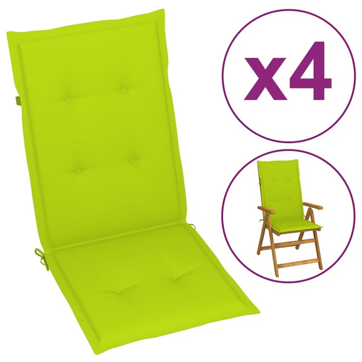 Възглавници за столове vidaXL, 4 бр, яркозелени, 120x50x3 см, плат, 1.61 Kg
