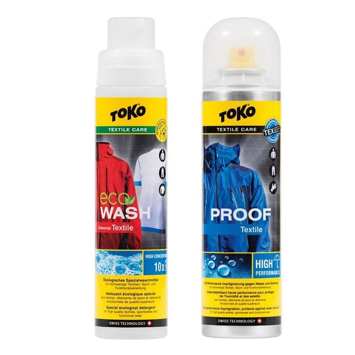 Pachet detergent si solutie de impermeabilizare echipament ski/snowboard TOKO DuoPack, 2x 250ml