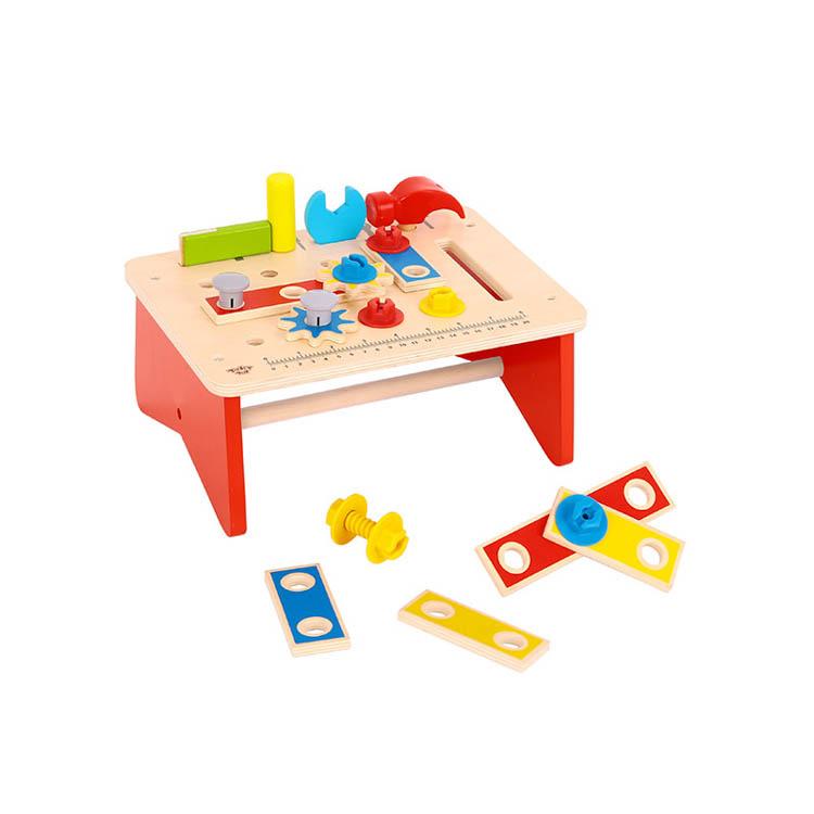 Banc de lucru pentru copii, Tooky Toy, cu unelte din lemn, multicolor, 20 piese