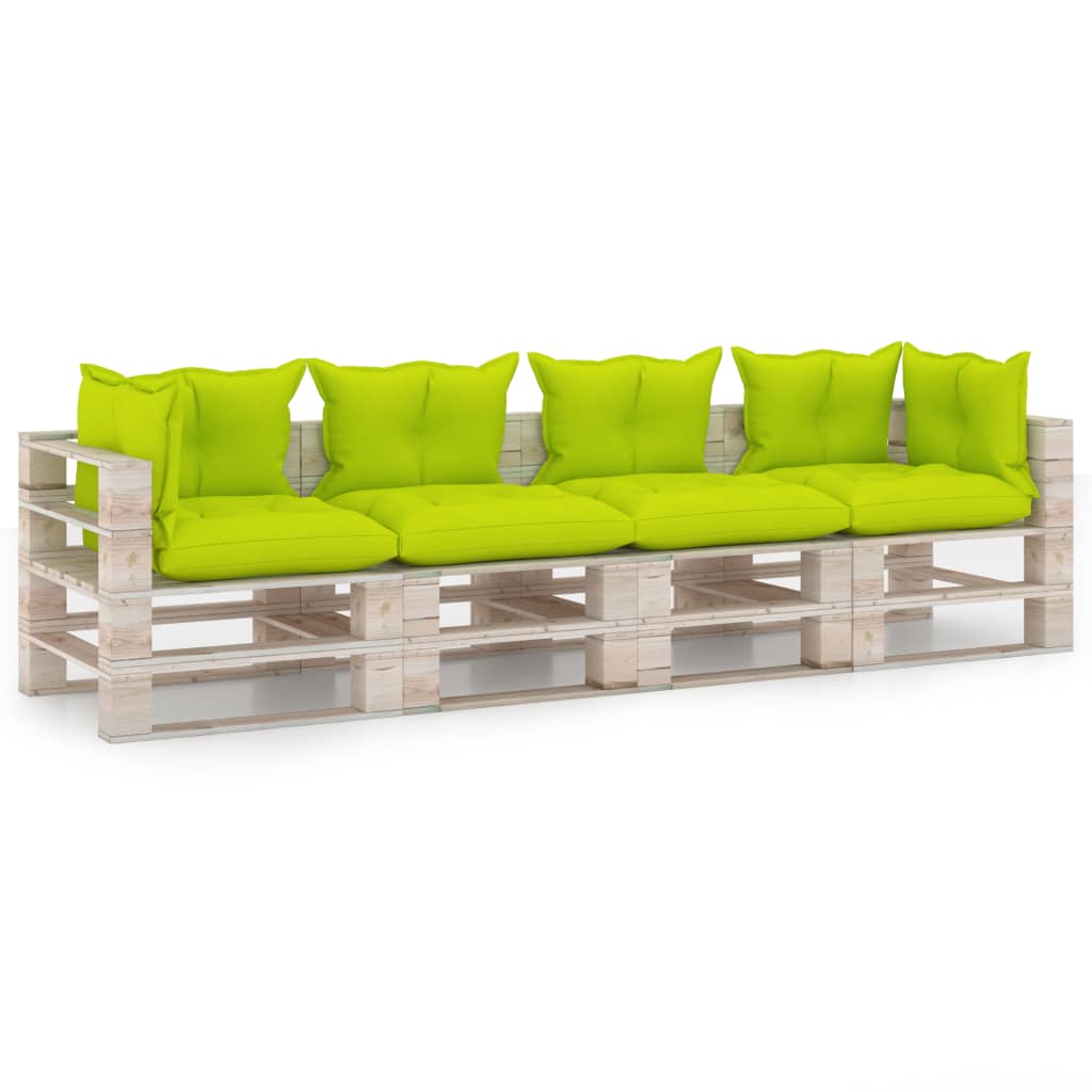 Canapea de gradina din paleti cu 4 locuri cu perne vidaXL, Lemn, 70 x 67.5 x 62 cm, Verde deschis