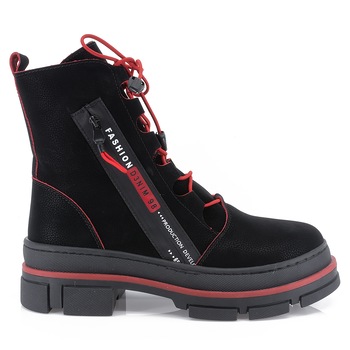 Ghete dama, Caspian, Cas-315, casual, piele naturala, Negru/Rosu Ghete dama, Caspian, Cas-315, casual, piele naturala, Negru/Rosu