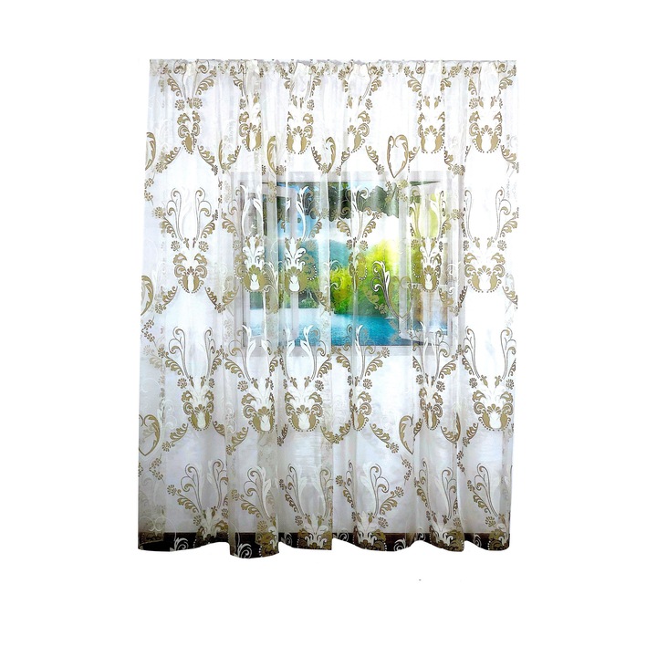 DENISA-DO Barokk Félorganza Függöny, 240 x 200 cm, fehér-bézs