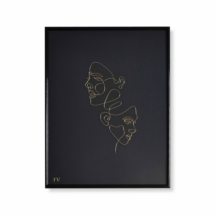 Tablou EL si EA , sculptura in fir continuu auriu 30x40 cm - 2256