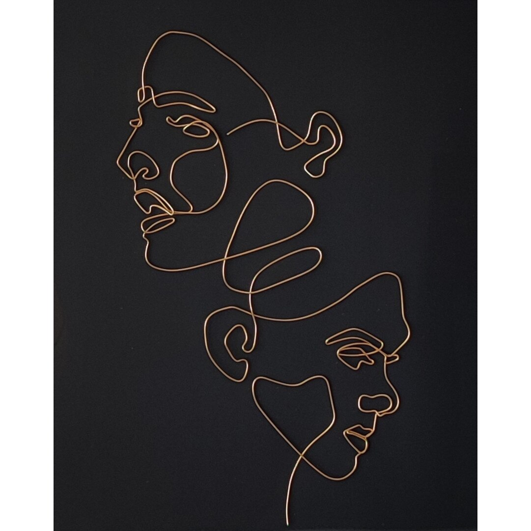 Tablou EL si EA , sculptura in fir continuu auriu 30x40 cm - 2256