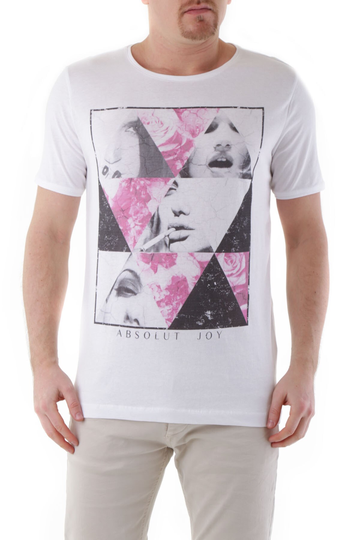 Tricou Barbati, Absolut Joy, 9708212, Logo, Alb, Alb, M