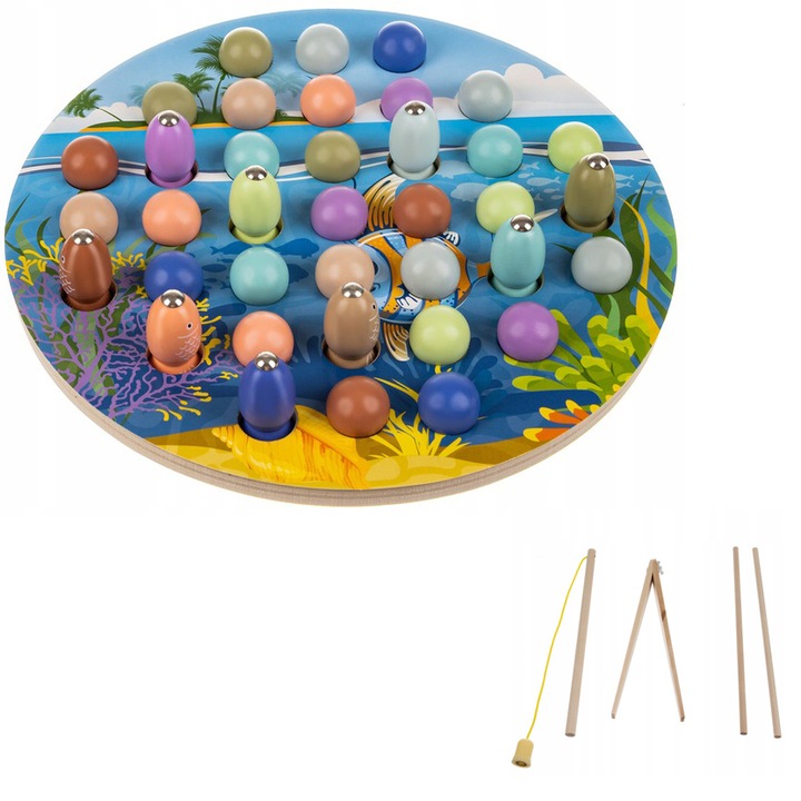 Образователна магнитна игра за риболов, Zola®, игра с дървени части, под формата на въдица