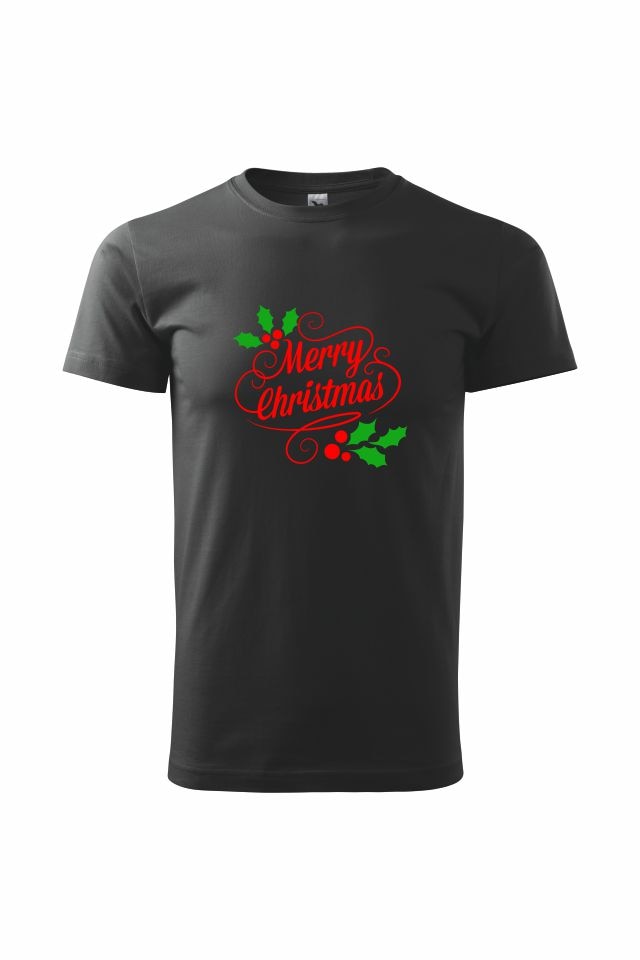 Tricou merry christmas misteltoe, Negru/Rosu