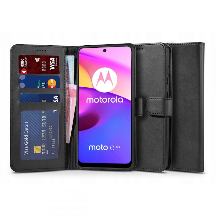 Калъф TECH-PROTECT Wallet за Motorola Moto E20 / E40, Черен