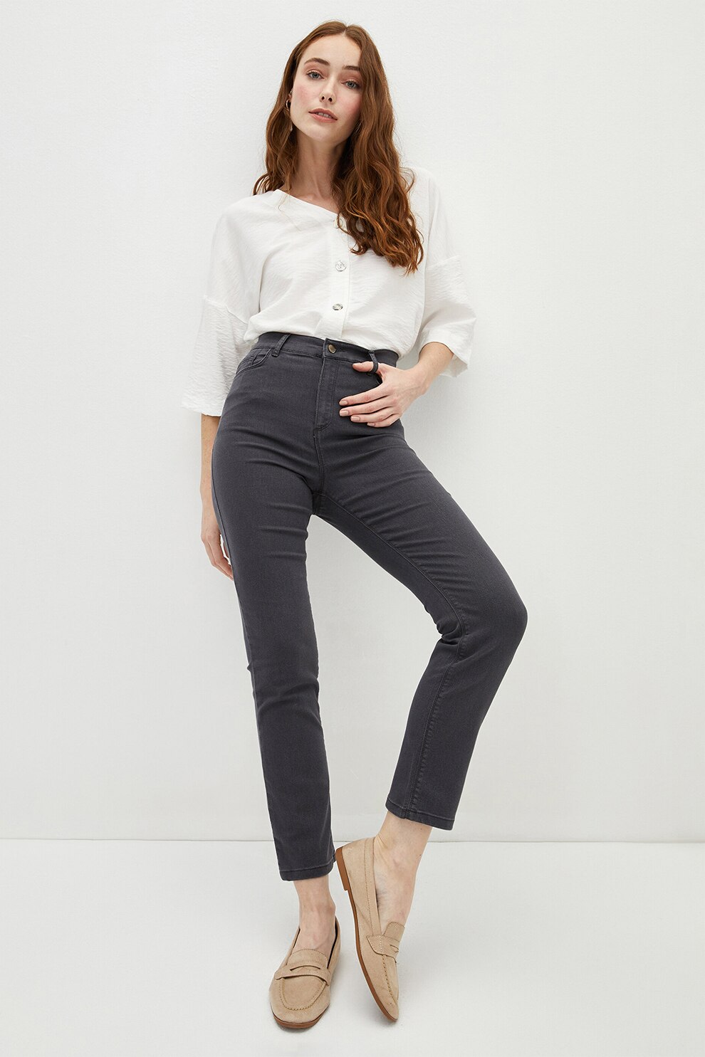 LC WAIKIKI, Blugi slim fit crop, Gri inchis