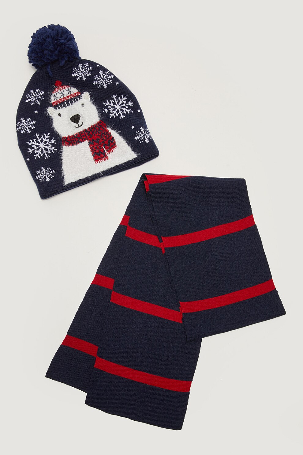 LC WAIKIKI, Set de caciula cu imprimeu si ciucure si fular