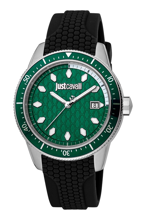 JUST CAVALLI, Ceas cu o curea din silicon, Negru/verde marin