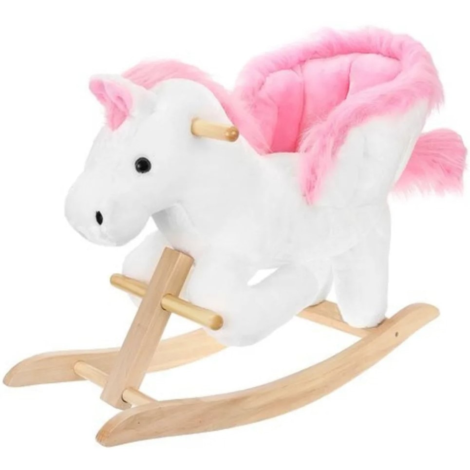 Unicorn balansoar cu scaunel, alb roz, Zola®, cu sunete, 70x28 x50 cm