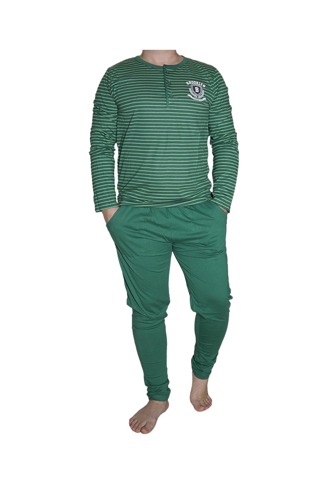 Pijamale barbati, Mundo Mix, model Classic Green, buzunare, verde, Verde