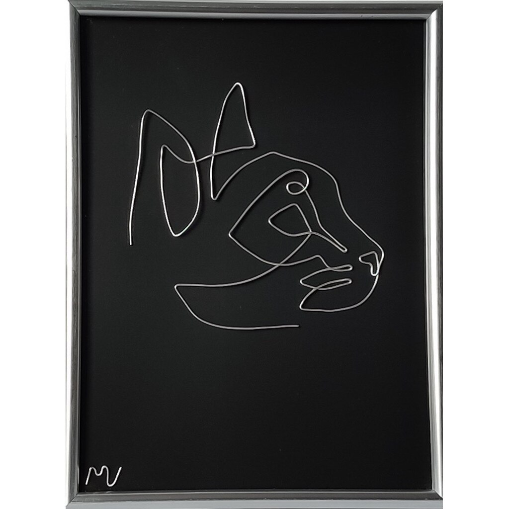 Tablou Motanel pupacios, sculptura in fir continuu de sarma placata cu argint 18x24 cm - 2269