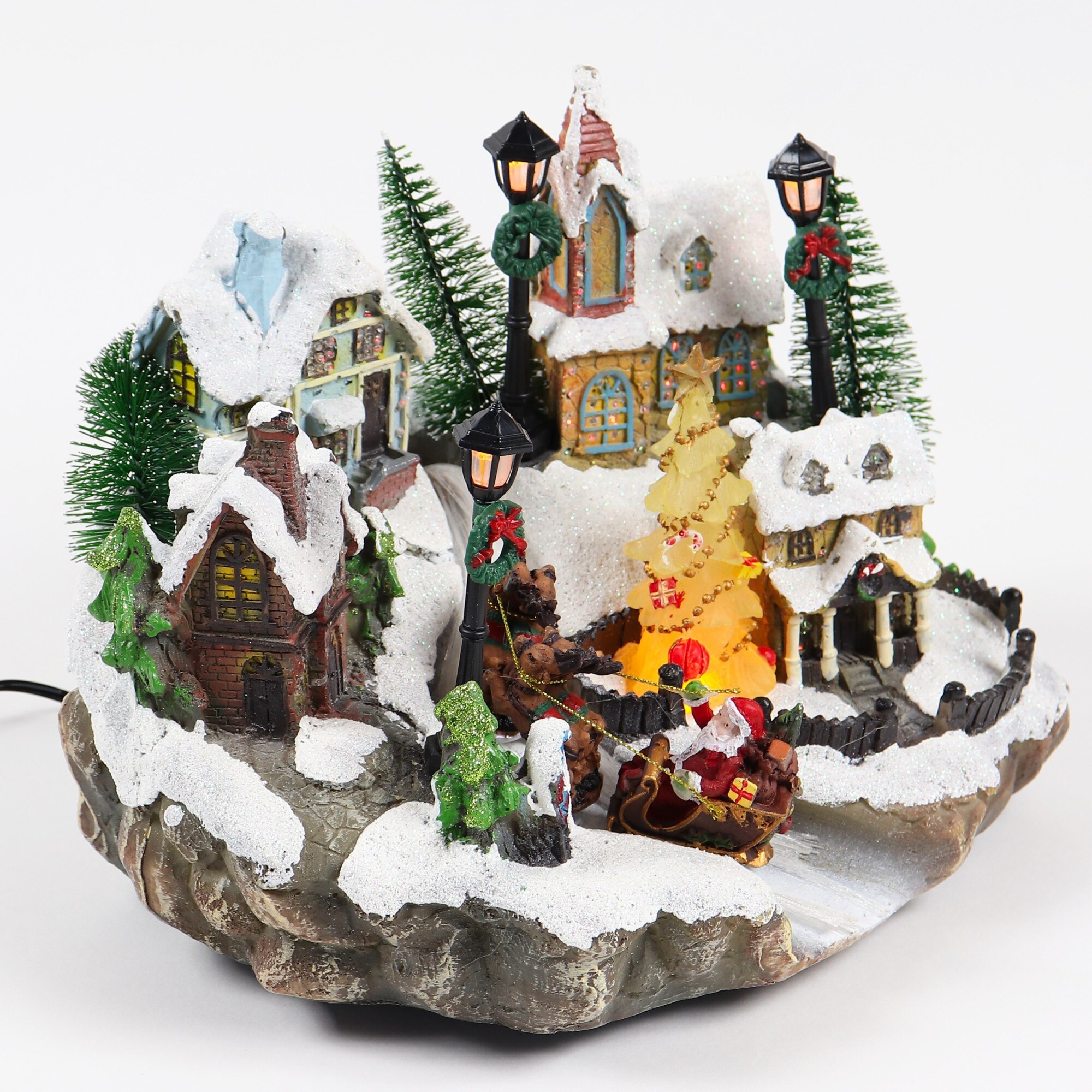 Decoratiune de Craciun DacEnergy©, tip sceneta muzicala, forma de sat, 6 LED-uri fibra optica, 0.32 W, 27 x 21 x 20 cm