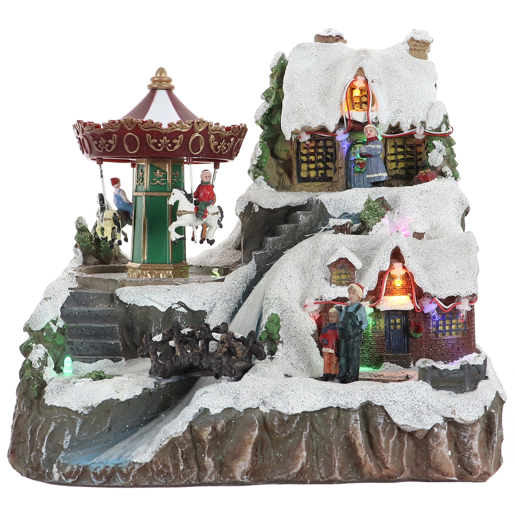 Decoratiune de Craciun DacEnergy©, in forma de carusel, 17 LED-uri multicolore, 0.5 W, 21 x 19.5 x 21 cm, cu baterii