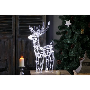 Decor de Craciun DacEnergy©, din plastic si metal, in forma de ren, 60 de LED-uri, IP44, lumina alba rece constanta, 4.6W, 600 mm Decor de Craciun DacEnergy©, din plastic si metal, in forma de ren, 60 de LED-uri, IP44, lumina alba rece constanta, 4.6W, 600 mm