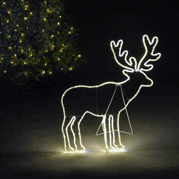 Decor de Craciun DacEnergy©, din metal si plastic, in forma de ren, neon, 450 LED-uri statice, 30 LED-uri flash, 65 x 72 cm Decor de Craciun DacEnergy©, din metal si plastic, in forma de ren, neon, 450 LED-uri statice, 30 LED-uri flash, 65 x 72 cm