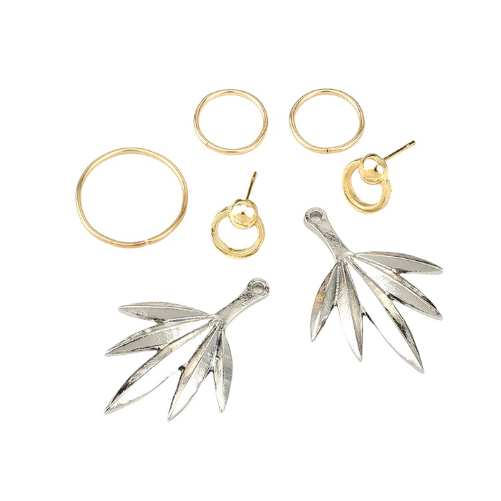 Set cercei aurii, cu frunzulite, Thamara C10, Pursehuit