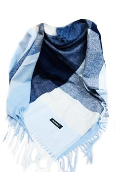 Esarfa casmir unisex, lunga tip fular, imprimeu geometric, albastra Esarfa casmir unisex, lunga tip fular, imprimeu geometric, albastra