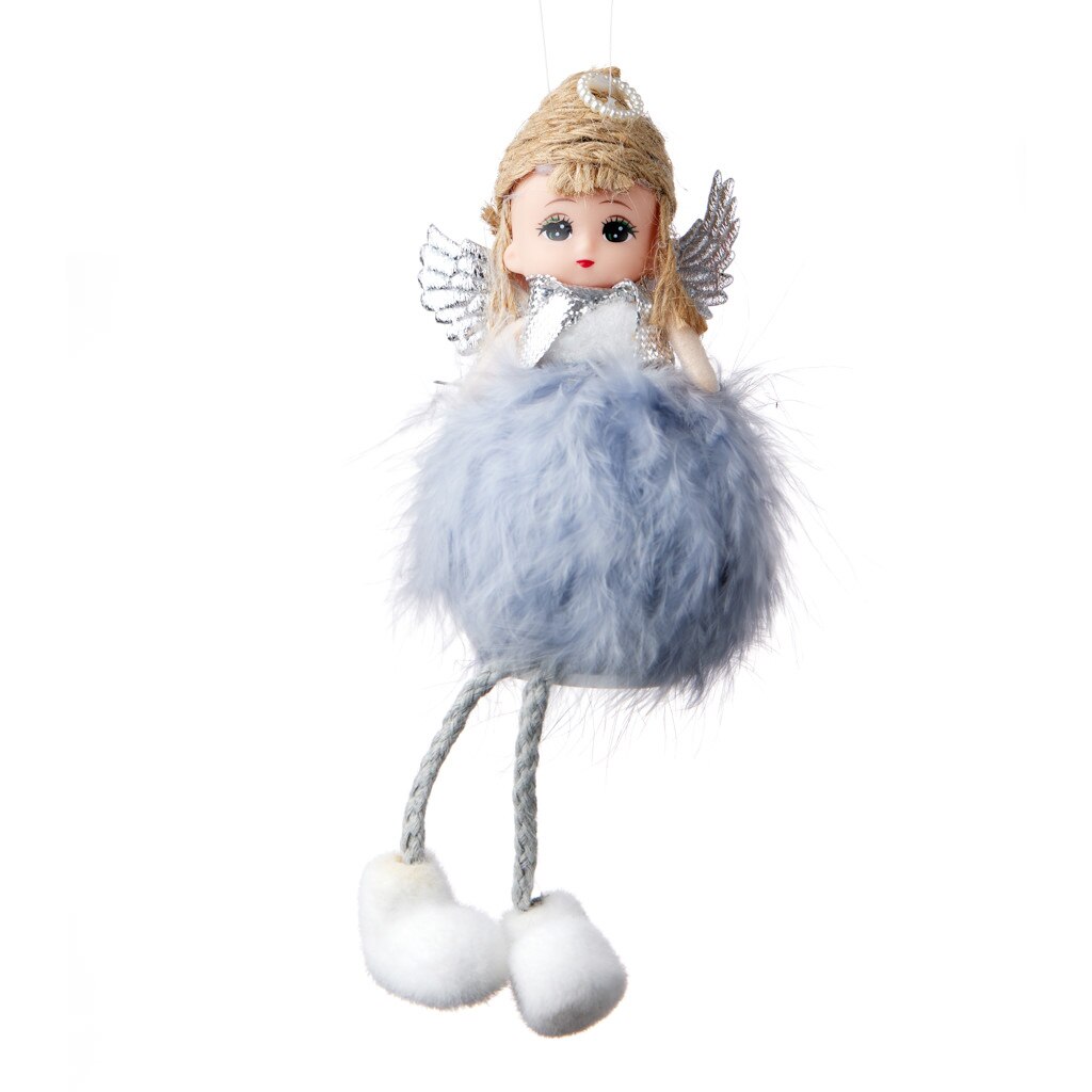 Ornament brad ingeras cu fulgi, gri, 19 cm