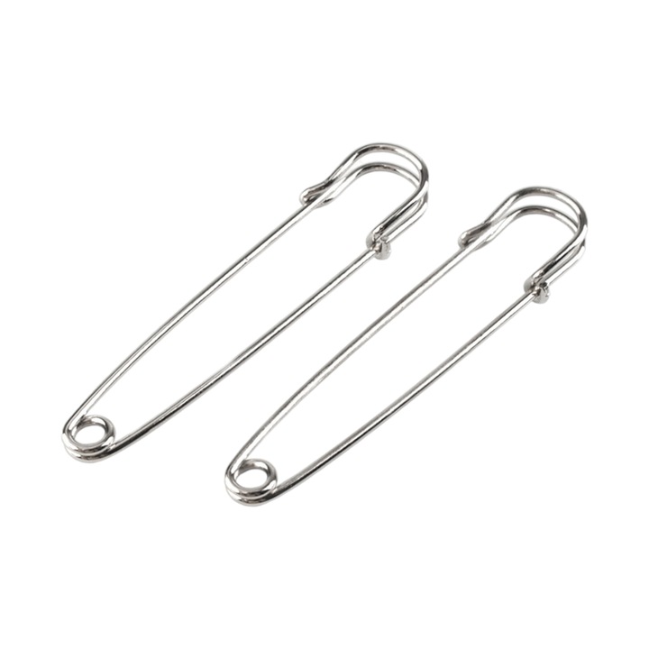 2 db dekoratív biztosítótű, 13 x 75 mm, ezüst