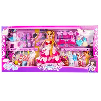 Papusa de jucarie cu accesorii de frumusete si garderoba, rochite, sticlute de parfum, oglinda si alte accesorii de jucarie, 29 cm inaltime Papusa de jucarie cu accesorii de frumusete si garderoba, rochite, sticlute de parfum, oglinda si alte accesorii de jucarie, 29 cm inaltime