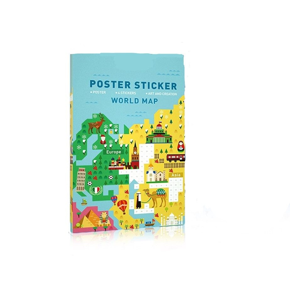 Joc educativ harta lumii AIX©, pentru copii , multicolor, poster cu stickere pe numere