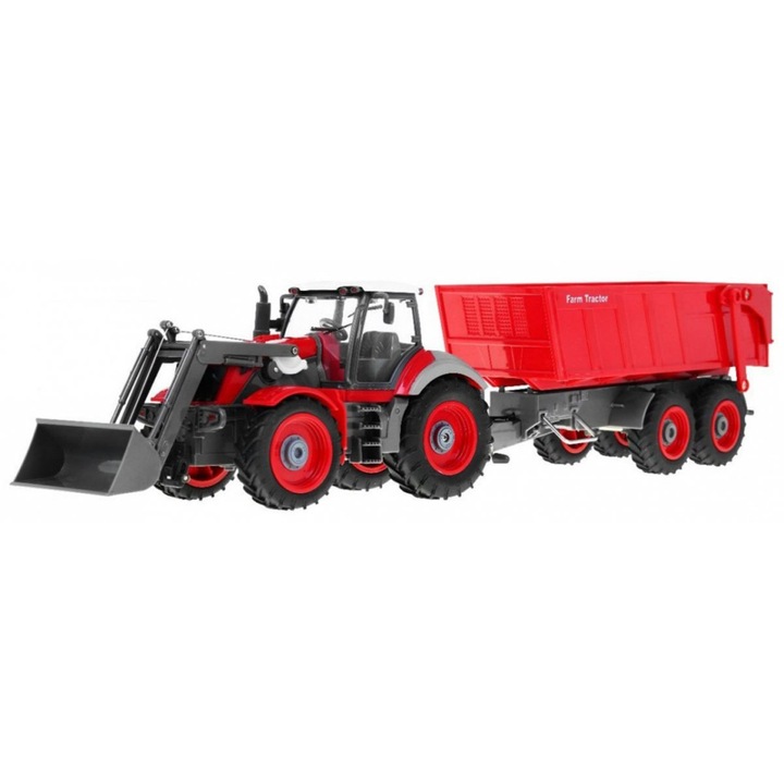 Tractor rosu, Remorca rosie cu telecomanda 64 cm x 18 cm x 17 cm