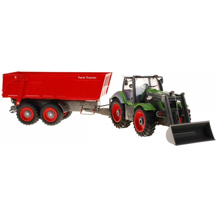 Tractor verde, Remorca rosie cu telecomanda 64 cm x 18 cm x 17 cm