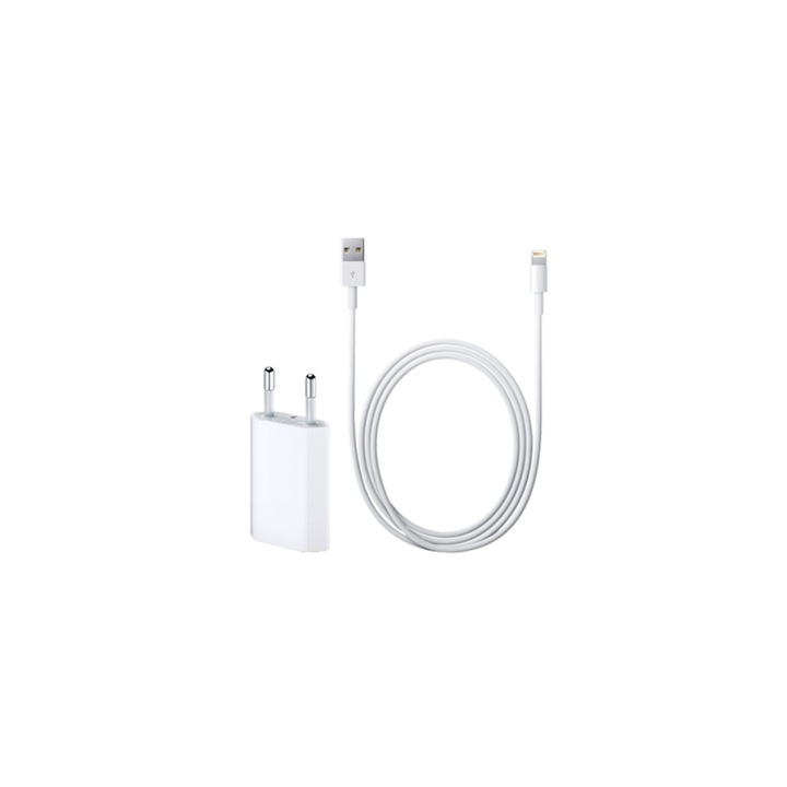 Зарядно за iPhone X, Xs, XR, XsMax, 5 / 6 / 7 / 8 и 1 метър Lightning кабел, Бял