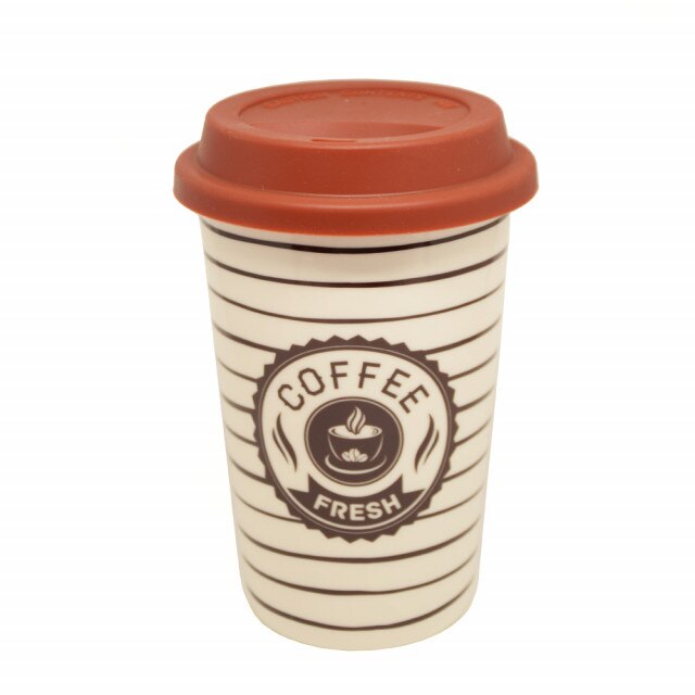 Cana ceramica de voiaj Pufo Trip pentru cafea cu capac din silicon, 415 ml