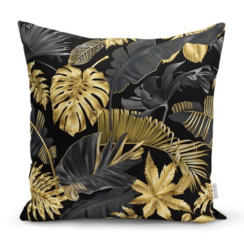 Perna decorativa, tip lucios, 43x43cm, poliester, gramaj 200 g, burduf, poliester, inchidere fermoar, model frunze negre Perna decorativa, tip lucios, 43x43cm, poliester, gramaj 200 g, burduf, poliester, inchidere fermoar, model frunze negre