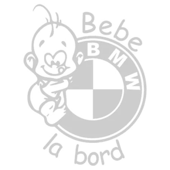 Sticker auto alb, Bebe la bord BMW