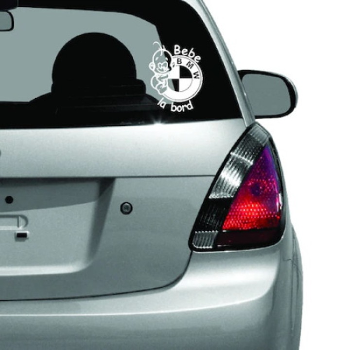 Sticker auto alb, Bebe la bord BMW