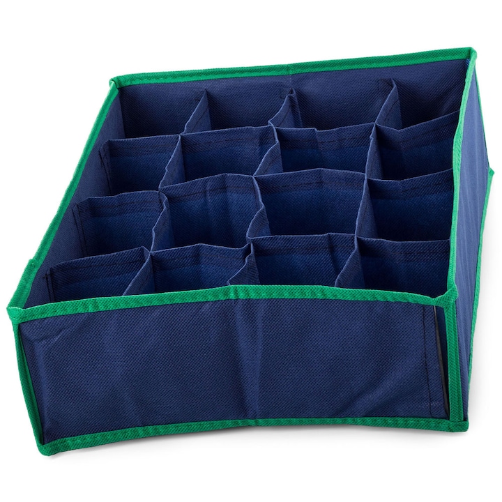 Organizator de sertare, Zola®, pentru sosete si lenjerie intima, cu 12 separeuri, albastru/turcoaz, 30x24x10 cm