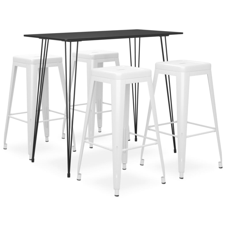 Set mobilier de bar vidaXL, 5 piese, negru si alb, 26.24 kg