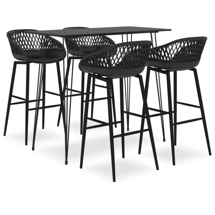 Set mobilier de bar vidaXL, 5 piese, negru, 40.45 kg