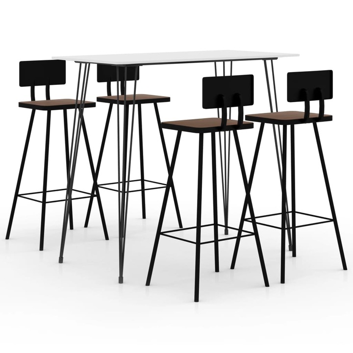 Set mobilier de bar vidaXL, 5 piese, alb, 23.95 kg