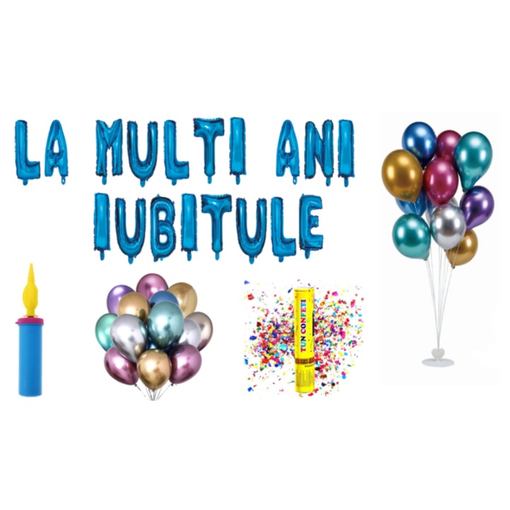 Комплект балони, Happy Birthday Sweetheart, подарък за торта, 79 бр., син