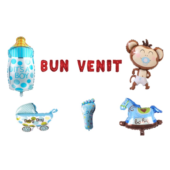 Üdvözlő lufi szett, Fiúknak, tortalap, 14 db, Piros