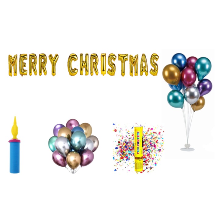 Merry Christmas lufi készlet, tortalappal, 75 db, arany