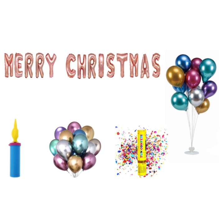 Merry Christmas lufi készlet, tortafeltét, 75 db, Rosegold