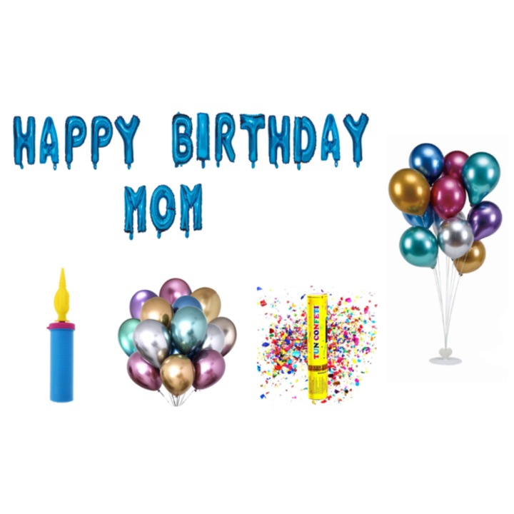 Boldog születésnapot anya lufi szett, tortafeltét, 77 db, kék