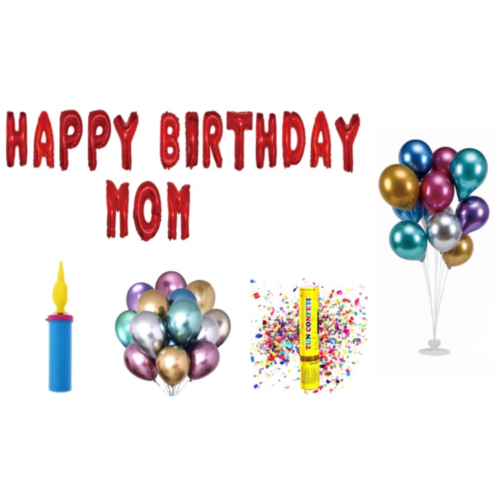 Boldog születésnapot anya lufi szett, tortafeltét, 77 db, piros