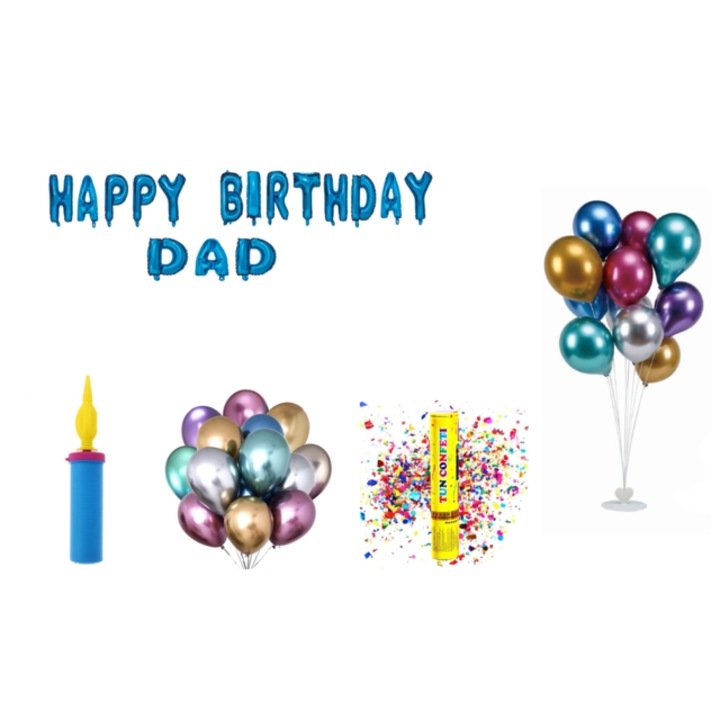 Комплект балони Happy Birthday Dad, топер за торта, 77 части, син