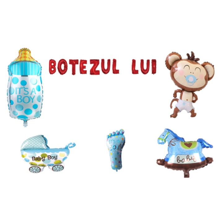 Keresztelő lufi szettje, Fiúknak, tortafeltét, 16 db, Piros