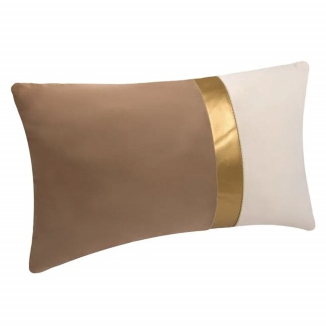 Perna decorativa catifelata bicolora Pufo cu fermoar, 30 x 50 cm, auriu/maro